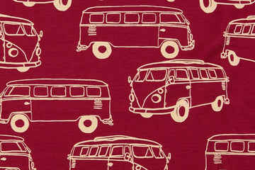French Terry mit Bussen, Camper, Oekotex, bordeaux, rot, 0,5 m